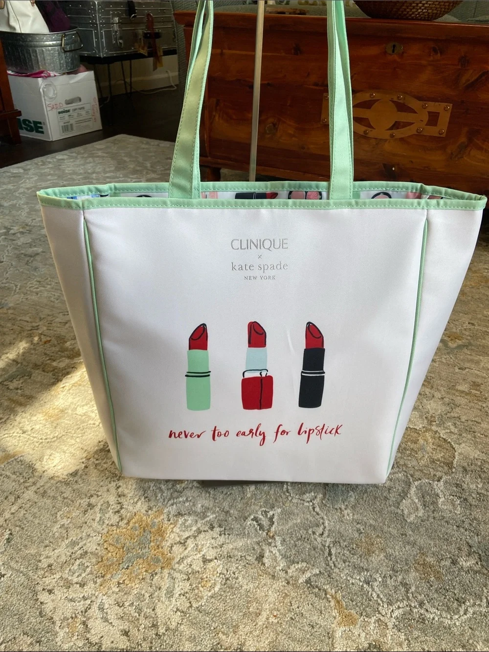 Clinique & Kate Spade Collaboration Mint Lipstick Tote Bag